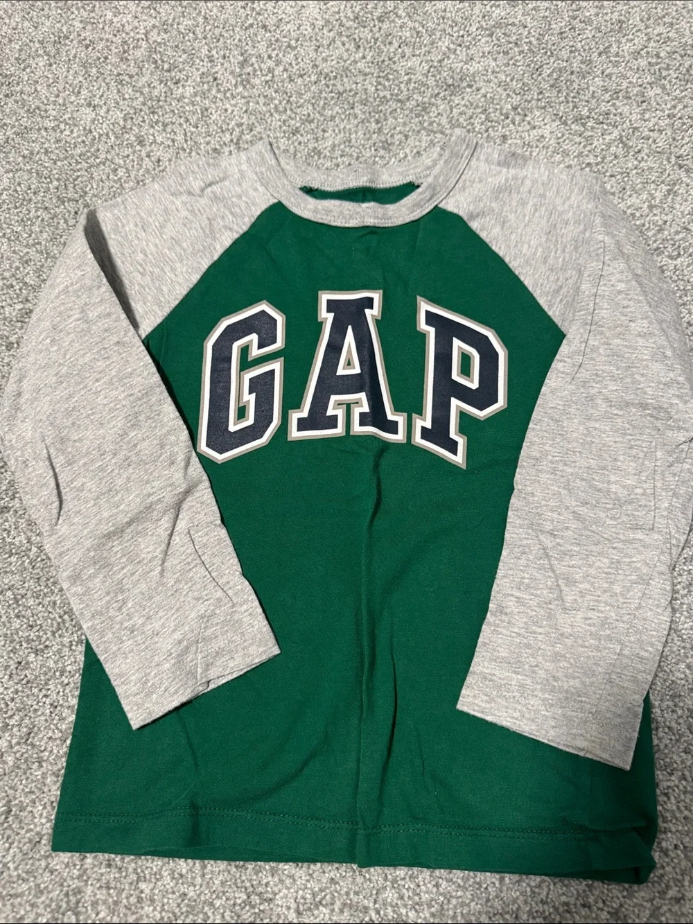 GAP Green and Gray Raglan Long-Sleeve Tee with Logo